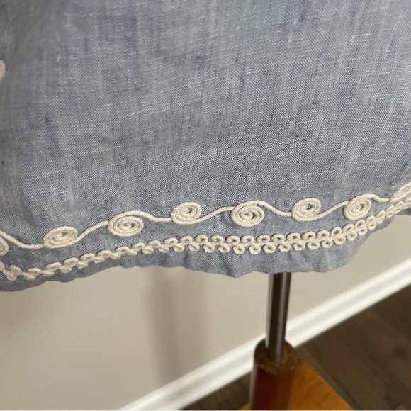 Vineyard Vines Tunic Top Embroidered Linen 3/4 Sleeve Rope Detail Blue Cream - Picture 4 of 11